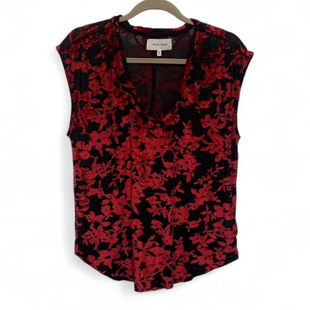 Dear John Yanis Red Velvet Floral Short Sleeve Top Size Small